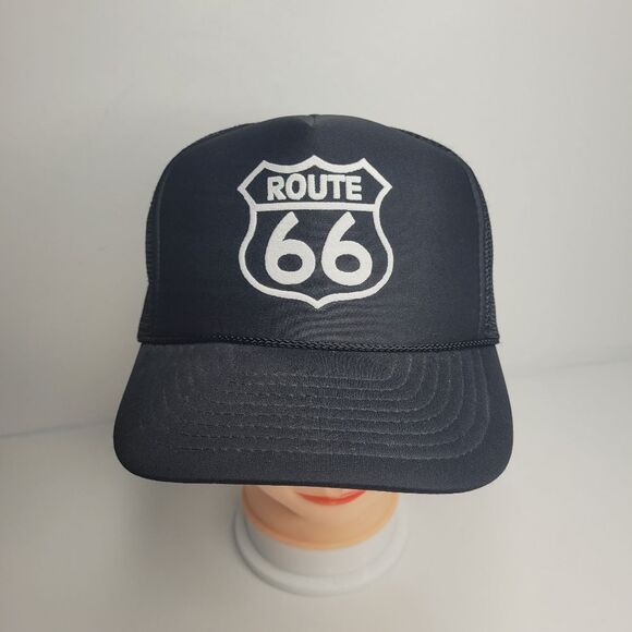 Vintage black white foam route 66 trucker mesh snapback hat - Picture 1 of 6